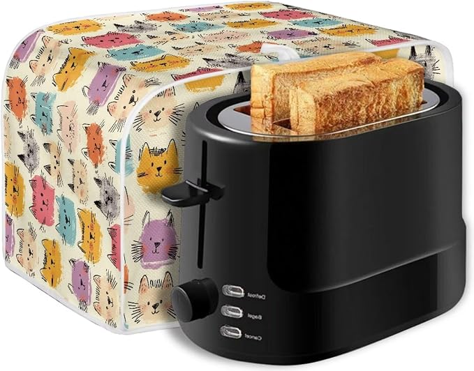 Cartoon Cats Print 2 Slice Toaster Cover Wide Slot Toaster Dust Cover Washable Small Kitchen Appliance Dust Covers for Kitchen