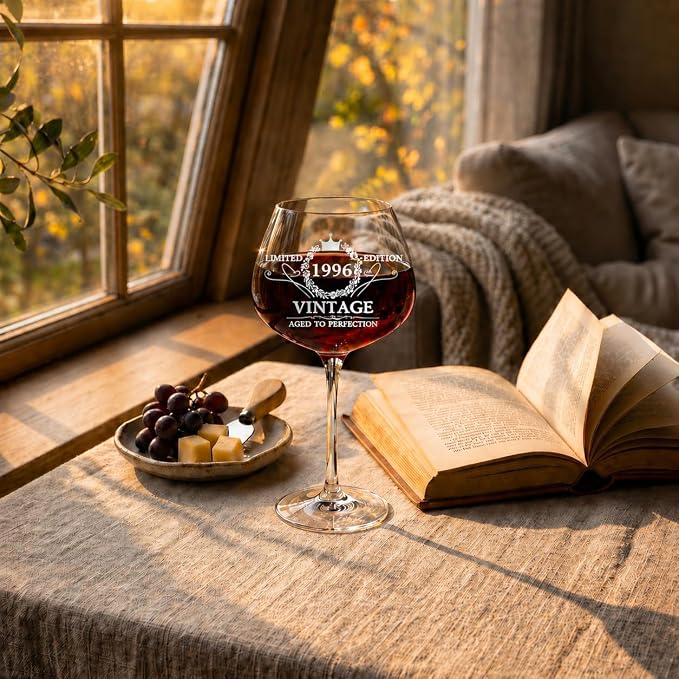 30th Birthday Gifts for Women, Vintage 1996 Engraved Wine Glass in Gift Box | Gift For Her Turning 30, Daughter, Sister Or Friend, Lightweight Thin-Rimmed Glass, Elegant Design, Birthday Decoration
