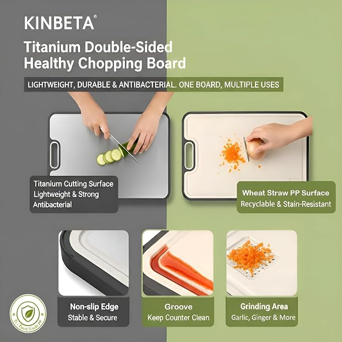 Titanium Cutting Board for Kitchen, Double Sided 2-in-1 Chopping Board with Grinding Area, Food Grade Non Toxic Metal Cutting Board for Meat & Veggies, Easy to Clean, Large Size 16"11" | Double Sided 2-in-1, Grinding Area, Food Grade Non Toxic Metal, F...