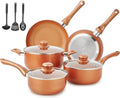 M MELENTA Pots and Pans Set Ultra Nonstick, Pre-Installed 11pcs Cookware Set Copper with Ceramic Coating, Stay cool handle & Nylon Kitchen Utensils, Gas/Induction Compatible, 100% PFOA Free | Compact Nonstick Cooking Set, Induction Cookware Set, PFOA &...