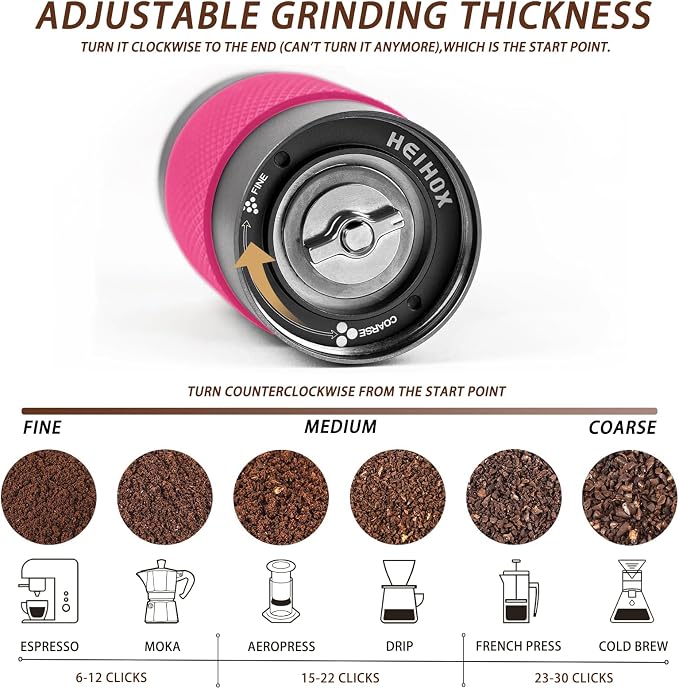 Manual Coffee Grinder Capacity 30g with CNC Stainless Steel Conical Burr, Double Bearing Positioning Coffee Grinder Hand,Internal Adjustable Setting,Espresso to Coarse for Office, Home, Camping