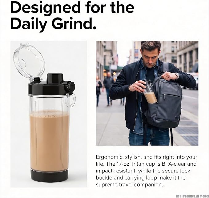 Liebe&Lecker Blender Bottle, Cordless Portable Blender | 17-Oz juicer machines Travel Cap, Removable Vessel with Smart LCD Display, Suitable for Outdoor Picnics, and Gym, Zero BPA