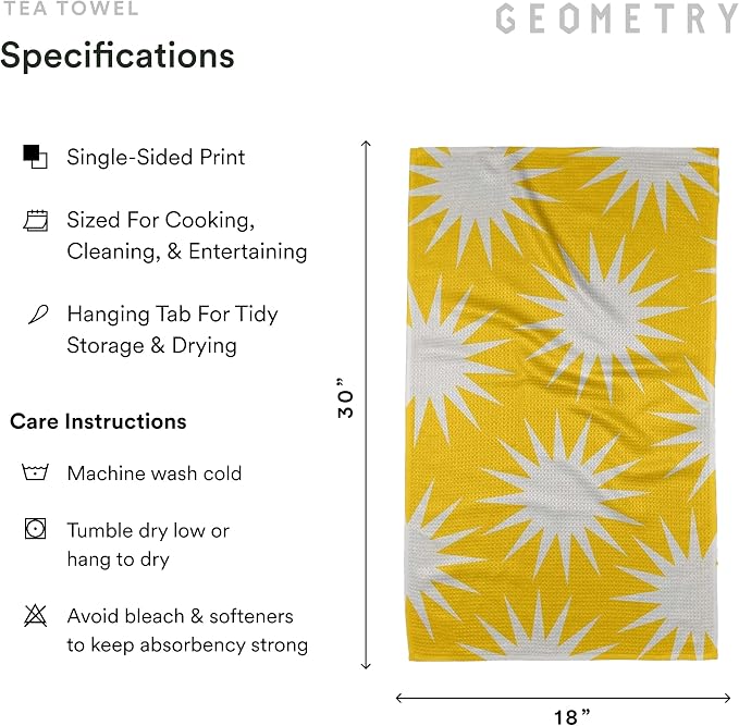 GEOMETRY Spring Kitchen Towels - Quick Dry Microfiber Cloth Spring & Summer Dish Towels for Kitchen Drying - Premium Quick Dry Towel - Sunny Star, 18" x 30" - 1-Pack