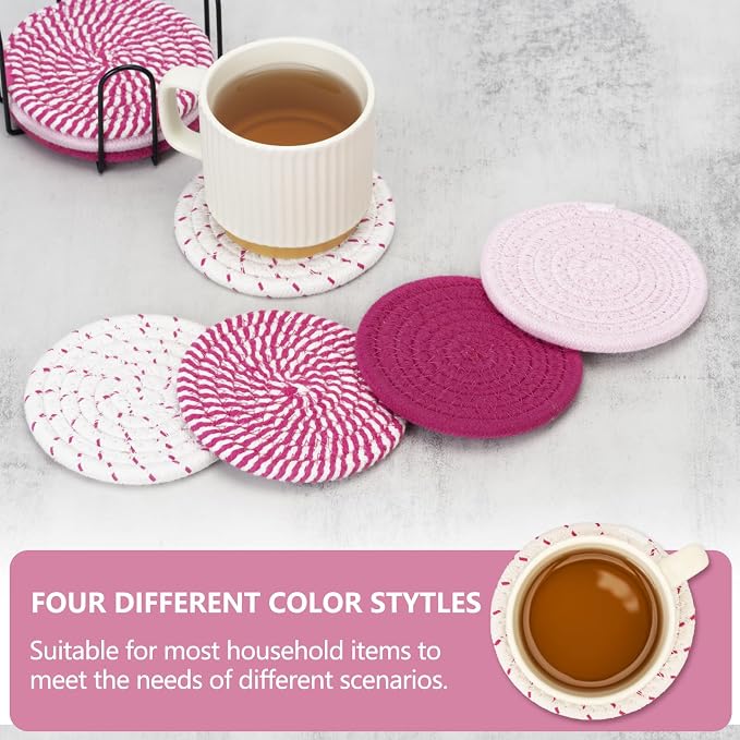 Coasters for Drinks Absorbent, Coasters Set of 4 - Color, 8 Pack Pink Coaster for Desk, House Essentials for New Home, Kitchen and Dining Coffee Table Decor, Modern Home Decor