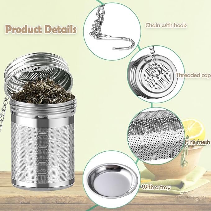 2 Pack Stainless Steel Tea Infusers, Extra Fine Mesh Strainers with Drip Trays, Brew Loose Tea