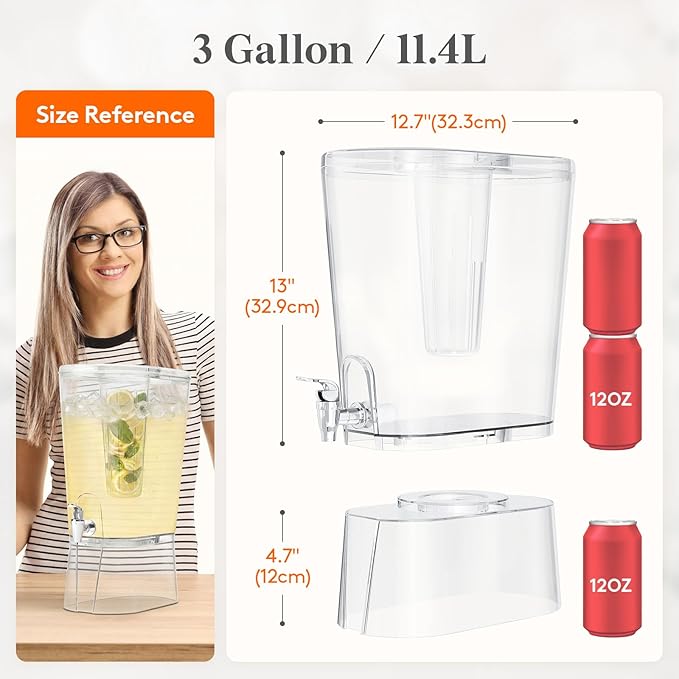 Lifewit 3 Gal Drink Dispenser with Fruit Infuser & Leak-Proof Spigot, 1 Pc | Large Capacity for Gathering & Commercial Use, BPA-free Plastic Beverage Container with Stand for Lemonade, Soda & Mimosa bar