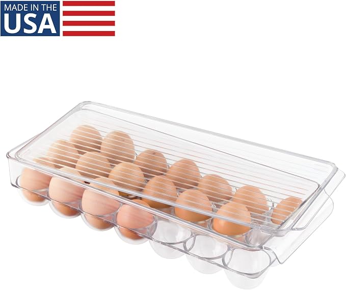 iDesign Clear Plastic Egg Holder for Fridge with Lid, 21 Egg | Storage Container, Organizer Bin