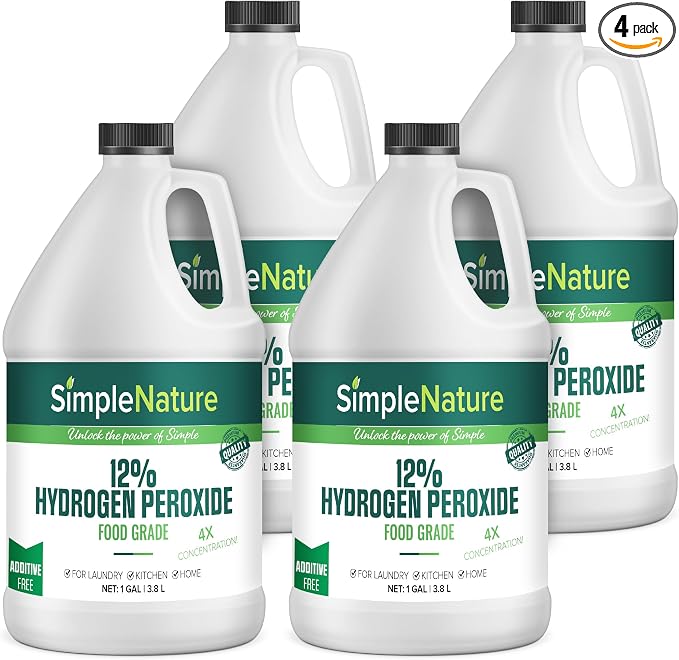 SimpleNature 12% Food Grade Hydrogen Peroxide - 4 Gallons - Natural Multipurpose Cleaner Ideal for Commercial, Residential, Kitchen, Bath, Laundry, and More