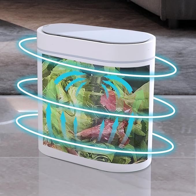 SYNCVIBE Bathroom Trash Can with Lid, 2 Gallon Slim Smart Garbage Can White | Motion Sensor Wastebasket, Narrow Automatic Plastic Trash Bin for Bedroom, Living room, Toilet, Office