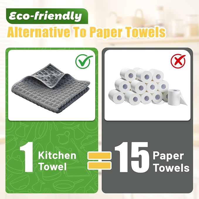 Kitchen Towels 6-Pack Cotton Waffle Weave Dish Cloths 12 x 12 Cleaning Rags | Quick Drying