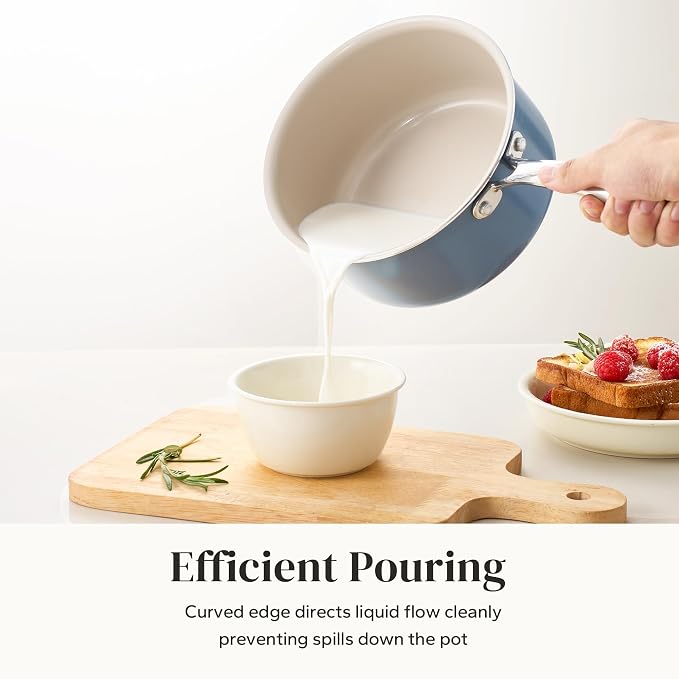 Redchef Nonstick Ceramic Sauce Pan with Lid, 1.8QT Small Cooking Pot with Stay-Cool Handle, Kitchen Non Toxic Soup Pot, PTFE & PFOA Free, Oven & Dishwasher Safe, Compatible with All Stovetops-Blue