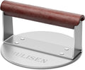 HULISEN Burger Smasher, Stainless Steel Smashed Burger Press, 6 Inch Hamburger Press for Griddle, Heavy-Duty Grill Press with Wood Handle, BBQ Accessories Tool, Weights 1.24 lb, Gift Wrapping | Wood Handle, 2.5 mm Thick Round Base, Thin Patties with Cr...