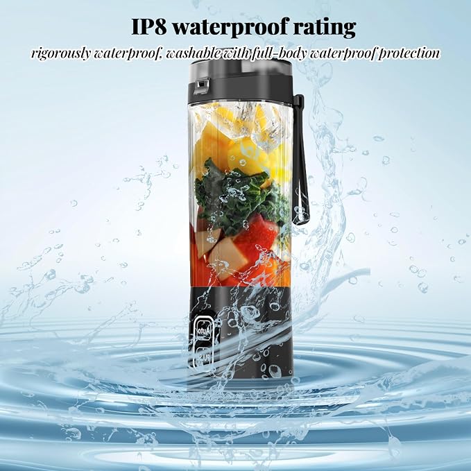 Portable Juicer Blender :XIP8 Waterproof 360W Motor, 6000mAh Battery, 700ml Stainless Steel Cup, Auto & Pulse Modes