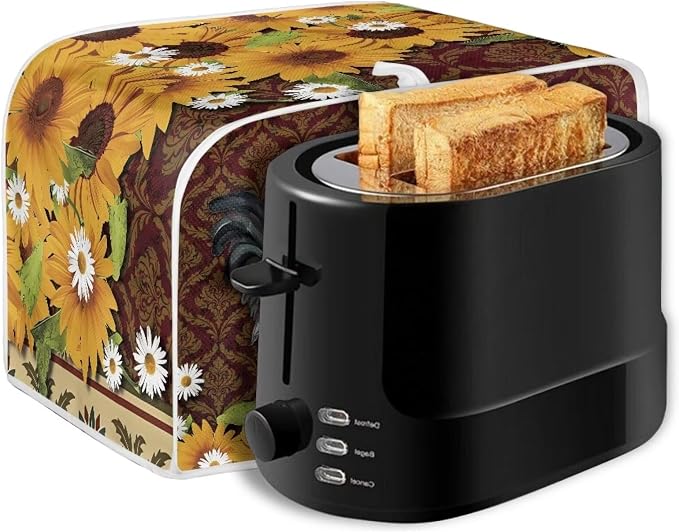 Chicken Rooster Sunflower Print Toaster Cover Kitchen Broiler Appliance Organizer Bag, Antidust Bakeware Protector, Washable Small Appliance Cover