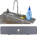 24 Inch Longer Faucet Mat for Kitchen Sink, Silicone Sink Faucet Mat Splash Guard 5° Slope Premium Kitchen Sink Splash Faucet Guard, Fast Self-Draining Mat (gray)