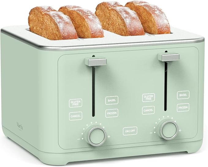 Martha Stewart 4-Slice Toaster, 3 Presets & 10 Shade Settings, Honeydew | Gluten-Free, Bagels, Extra-Wide Self Centering Slots, Waffles & Artisan Bread, Shade Memory, Cord Wrap & Removable Crumb Tray