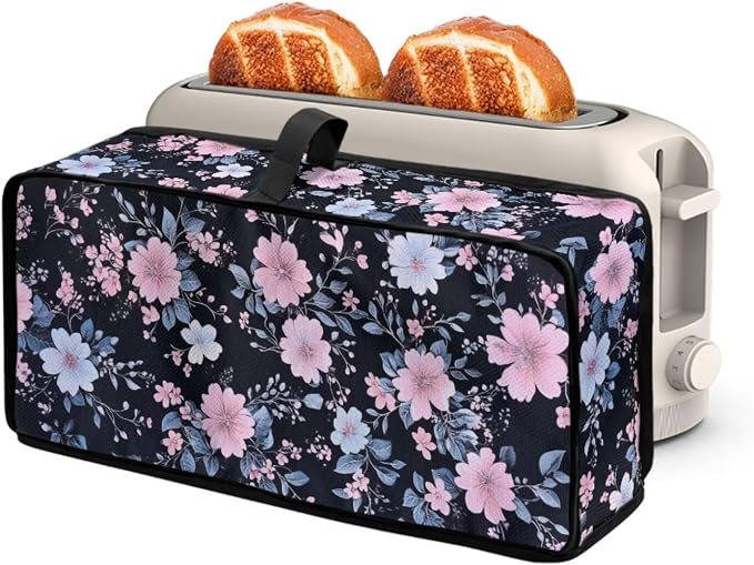 ZDCUSTOM Pink Blue Floral Toaster Dust Cover with Hanging Loop 2 Slice Long Slot Toaster Kitchen Small Appliance Bread Maker Machine Cover