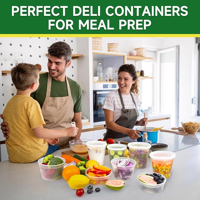 Dealusy 50 Set 24 oz Deli Containers with Lids | Leak-Proof BPA Free Plastic Take Out Bowls, Food Storage Containers for Takeout, Freezer, Microwave & Dishwasher Safe