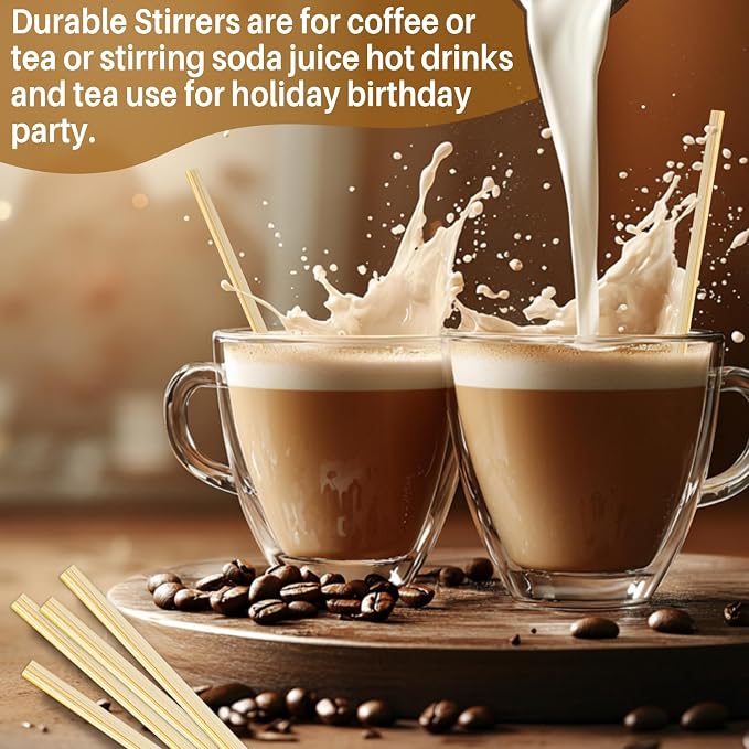 MAQIHAN 2000PCS Coffee Stirrers 5.5" - Bamboo Coffee Stir Sticks Disposable | Hot Drink Beverage Stirrers For Coffee, Milk, Juice, Cocktail And Chocolate, Square Swizzle Sticks For Party And Bar Use