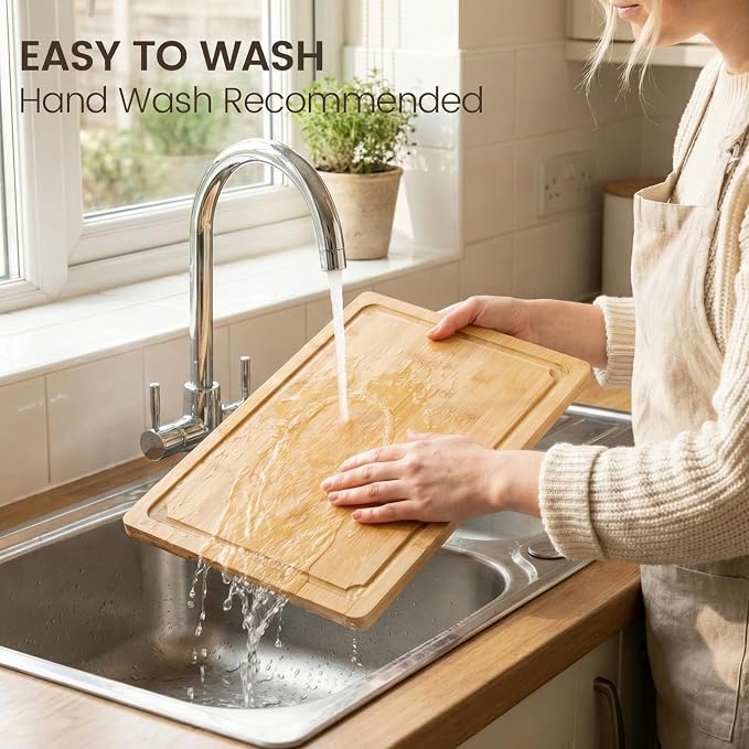 Extra Large Cutting Board Set of 4, Bamboo Cutting Boards for Kitchen with Juice Groove and Handles Kitchen Chopping Board for Meat Cheese board Heavy Duty Serving Tray, Empune