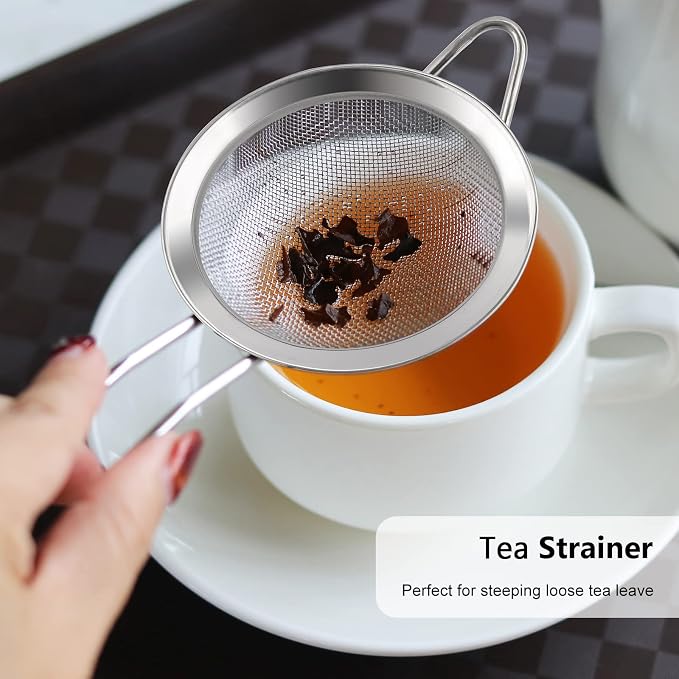 D Fine Mesh Strainer, Stainless Steel Sieve Sifter with Handle, 3-Inch | 10x3, Silver,Small Metal Strainer for Loose Tea, Juice, Drink, Herbs, Mini Sifter for Flour, Matcha, Kitchen, Baking