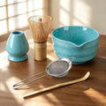 Matcha Whisk Set with Serene Blue Ceramic Bowl - All-in-One Matcha Starter Kit, Bamboo Whisk (Chasen), Whisk Holder, Matcha Powder Sifter, Scoop, Japanese Tea Ceremony Tools