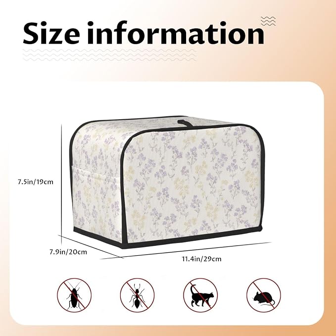 2 Slice Toaster Cover Pastel Flower Pattern Dust Proof Washable Kitchen Appliance Cover with Pocket, Oxford Fabric Countertop Toaster Protector for Standard Toasters Small Appliances