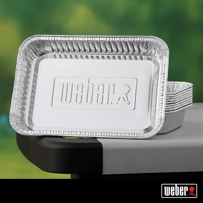 Weber Aluminum Drip Pans 10‑Pack – Disposable Foil Pans for Indirect Cooking, Catching Drippings, Ideal for Roasts, Turkeys & Gravy Drippings - Compatible with Weber Gas Grills - Grill Accessory | Disposable Foil Pans, Ideal for Roasts, Turkeys & Gravy...