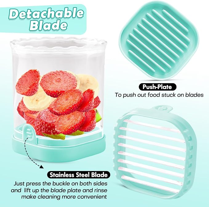Creative Strawberry Slicer, Detachable Cutter with Push Plate (Turquoise)