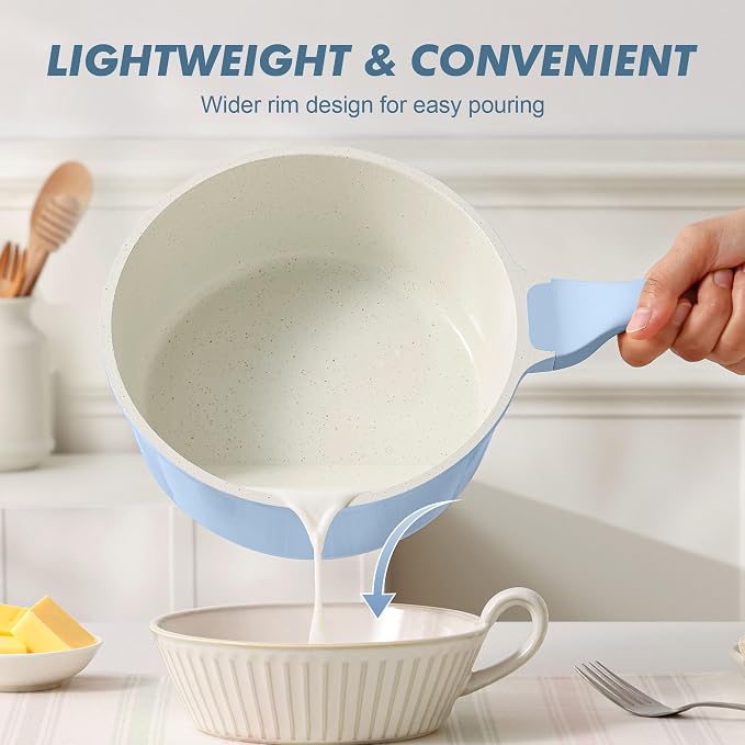 SENSARTE Ceramic Nonstick Saucepan with Lid 1.5 QT, PTFE/PFAS Free, Blue | Small Kitchen Cooking Pot with Stay Cool Handle, Induction Compatible, Ceramic Coating