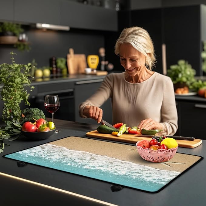 Beach Starfish Sea Stove Top Covers for Electric Stove, Coastal Sandy Seaside Glass Stovetop Cover with Lanyard Nautical Ocean Themed Countertop Protector Mat for Kitchen 28 x 20 Inch