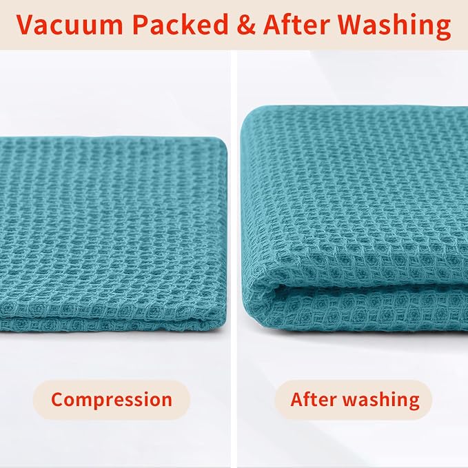 Homaxy 100% Cotton Waffle Weave Kitchen Dish Towels 18-Pack, Lake Blue | 13 x 28 Inches, Ultra Soft Absorbent Dish Towels, Quick Drying Cleaning Towels