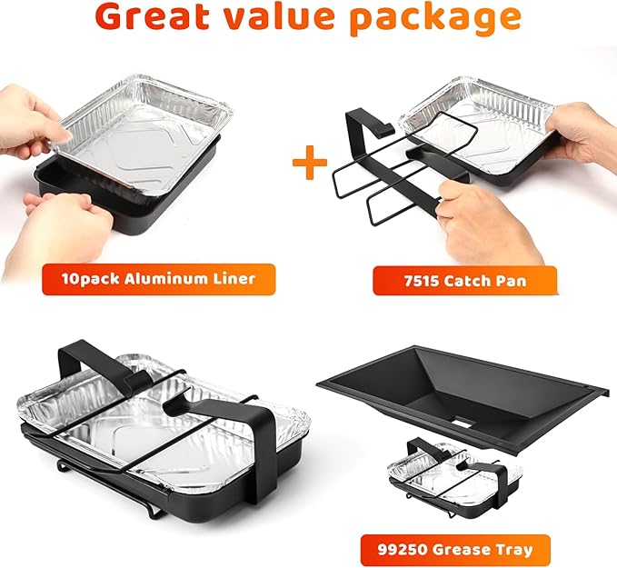 Uniflasy 99250 Grease Tray with 7515 Catch Pan for Weber Spirit 300 | Fits Spirit E310/E320/SP320 (2007-2012) and Genesis Silver/Gold B/C, Genesis 1000/2000/3000; includes 10 aluminum foil liners