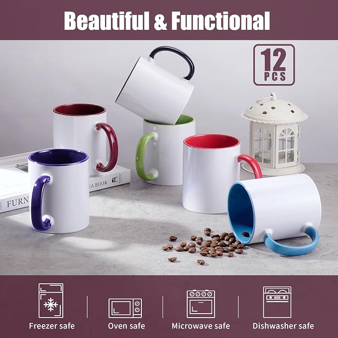 TANGLONG 11oz Tazas Para Sublimar Set of 12-6 White and 6 Black-with Box | Tazas Para Sublimar,Sublimation Blanks,6 White and 6 Black-Ceramic Cup,Heat Sensitive Coffee Mugs,Milk, Cocoa,homemade gifts