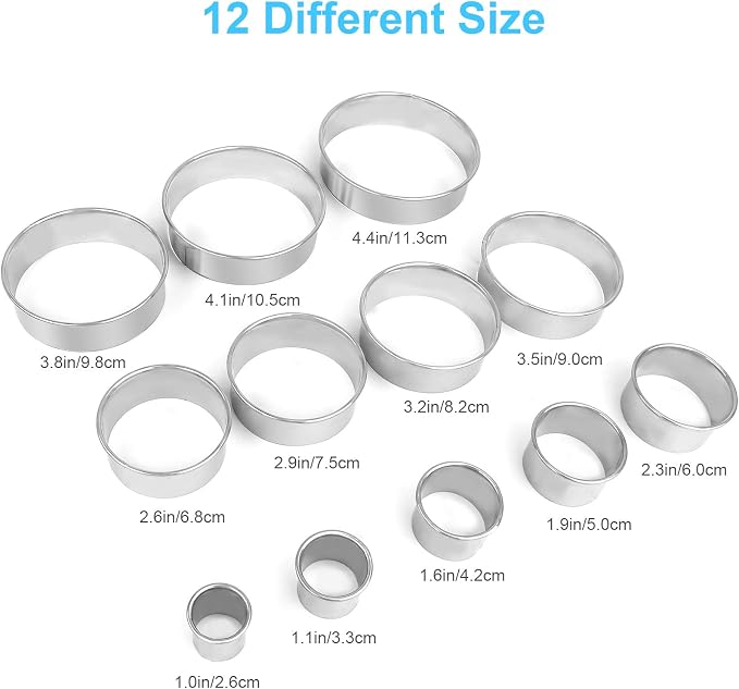 12 Pcs Donut Hole Cookie Biscuit Cutter Set for Baking, Graduated Doughnut Round Cookie Cutters, Metal Scone Circle Cookie Cutters for Frying, Biscuits Ring Molds for Cooking Cake(1-4.4 Inch) HAHAYOO
