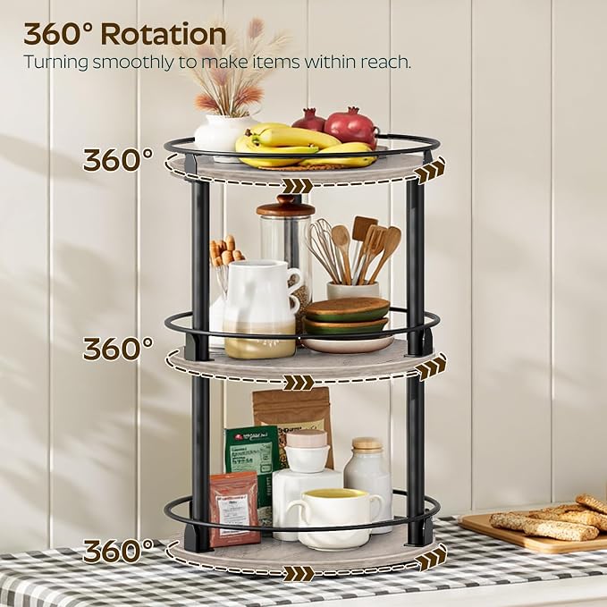 Spice Rack, Set of 2 Lazy Susan Organizer, 3-Tier Turntable Organizer, Rotating Spice Rack Organizer For Cabinet, Compact and Versatile, Greige and Black SR23L2BG