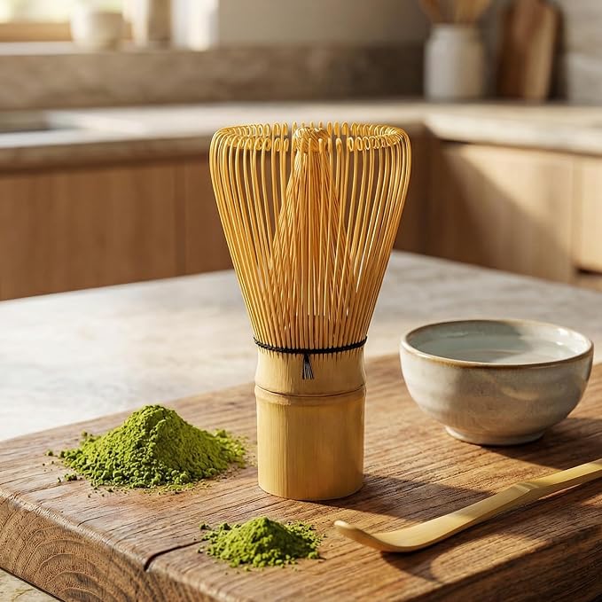 Clay&Fire Matcha Whisk, Handcrafted Bamboo Whisk for Matcha Powder (Yellow) | Traditional Japanese Chasen for Matcha Stirrer, 100% Natural Matcha Wisk