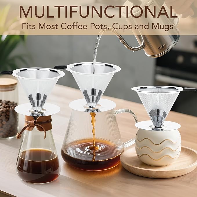 Premium Pour Over Coffee Dripper with Reusable Stainless Steel Filter – Portable, Easy Clean Coffee Maker for Single Cup Brewing – Ideal for Home, Office, Camping