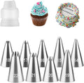 10 Pcs Open Star Piping Tips Set, French Star Tube Frosting Nozzle Kit with Coupler, Stainless Steel Cake Decorating Tips for Cupcakes, Cookies, Pastries, Homemade Desserts and Home Bakers (Star)