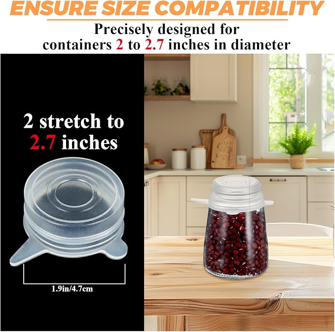 LANIAKEA 50PCS Small Silicone Stretch Lids 2 Inch Reusable Silicone Jar Cover lids to Fit 2 Inch to 2.7 Inch Expandable Food Storage Covers for Milk Bottles, Yogurt Jars, Cans Lids Small