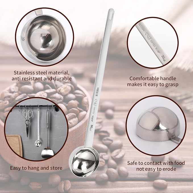 2 Tablespoon Coffee Scoop Stainless Steel Long Handle Measuring Spoon 2 tbsp Measuring spoon 30 ml Coffee Scoop 2 tablespoon Scoop for Ground Coffee