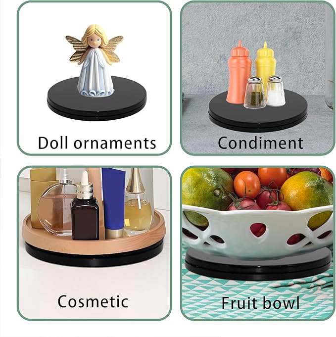1Pcs Black Acrylic Lazy Susan 8 Inch Turntable Organizer Bearings | Mini Lazy Susan, Small Lazy Susan Turntable, 360° Rotating Swivel Plate for Spice Rack, Cosmetic, Cake, Pantry, DIY Display