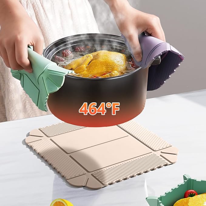 Magnetic Silicone Trivet Mat - Heat Resistant Hot Pad for Hot Dishes, Pots & Pans, Non-Slip Table & Countertop Protector (Beige)