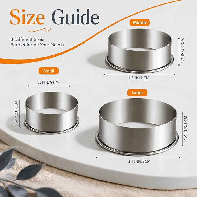 Biscuit Cutters Set, Round Cookie Cutters, Stainless Steel Dumpling Cutters,Cake Pastry Cutters,Scone Cutters Molds for Cooking Baking (3Pcs, Plain Edge)