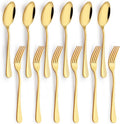 12 Pieces Spoons and Forks Set,Food Grade Stainless Steel Flatware Cutlery Set,6 Forks(6.8 inch)and 6 Spoons(6.6inch)Silverware Set for Home,Kitchen,Restaurant-Mirror Polished & Dishwasher Safe(Gold)