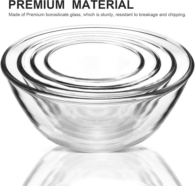 M MCIRCO Glass Mixing Bowls with Lids, 4 Packs Glass Bowl Set, Nesting Bowls for Meal Prep, Food Storage, Bowls For Cooking, Baking, BPA-Free, 0.8/1.7/2.9/4.8 Qt