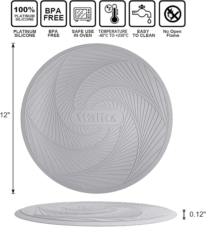 Walfos 12-Inch Silicone Microwave Mat & Pot Holders, Non-Slip Heat Resistant for Oven, Hot Pot, Bowl