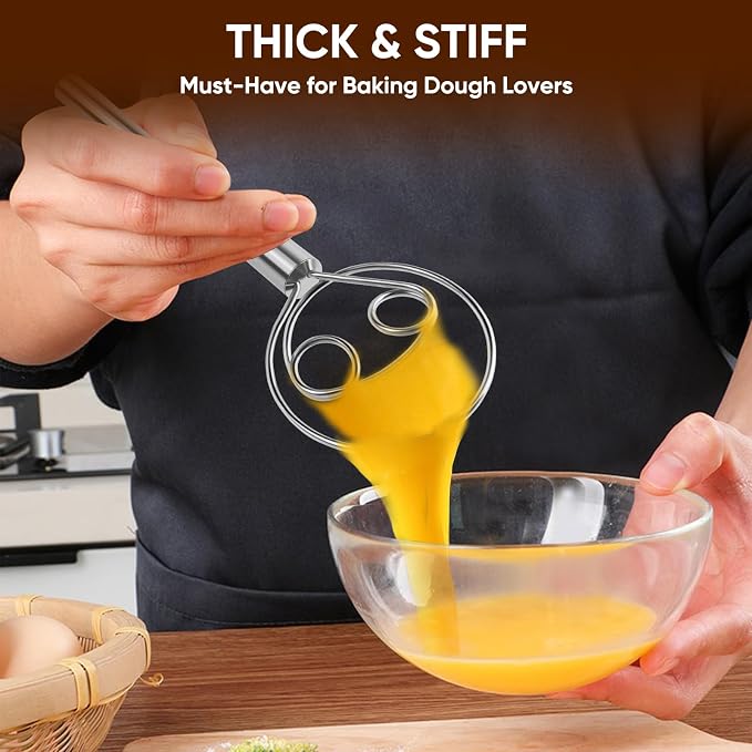 Maxjoy Danish Dough Whisk Stainless Steel for Sourdough Bread | Dutch Dough Hook, Replaces Dough Mixer Spoon, Food Grade & Rust Resistant, Easy Clean & Dishwasher Safe, Home Baking Tool