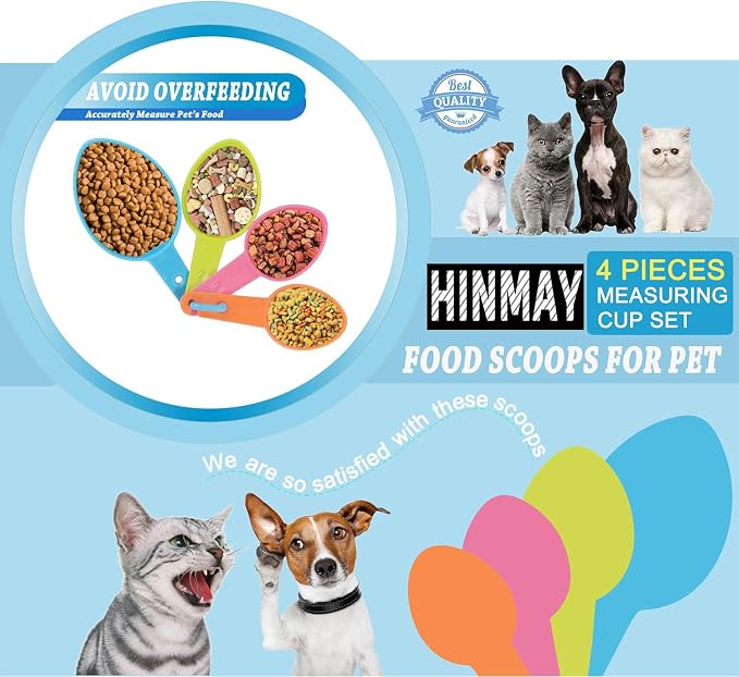HINMAY Pet Food Scoops Plastic Measuring Cups Set for Dog Cat and Bird Food | Use for measuring pet food portions (dog, cat, bird, etc.) or even ingredients while cooking or baking
