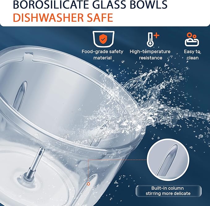 Bear Food Processor, Electric Food Chopper with 2 Glass Bowls (8 Cup+2.5 Cup), 400W Power Grinder with 2 Sets Stainless Steel Blades, 2 Speed for Meat, Vegetables, and Baby Food | Dishwasher safe, 2 sets stainless steel blades, Ideal for meat, vegetabl...